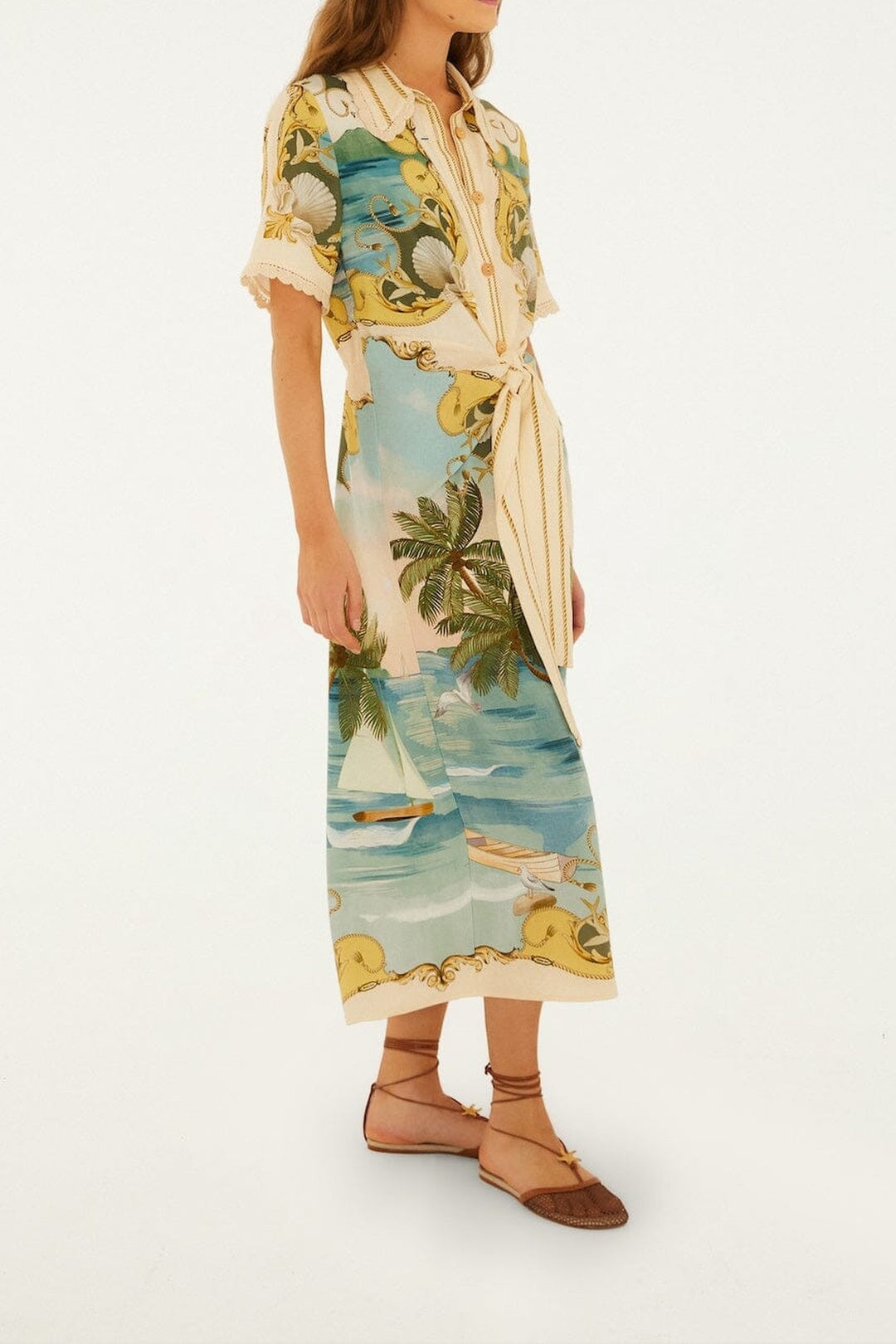 Robe midi Royal Sea en lin - Multicolore