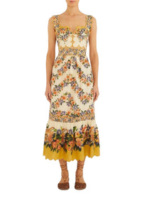 Robe midi rayée Hilo Stripes en lin - Beige