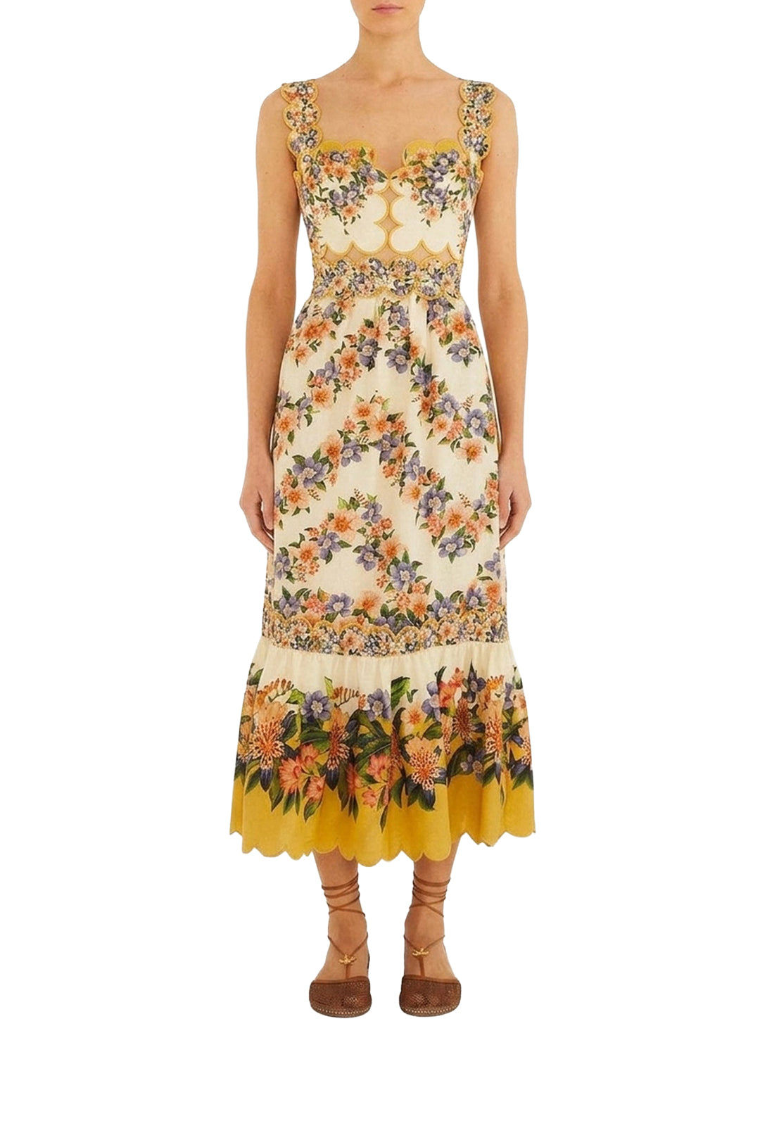 Robe midi rayée Hilo Stripes en lin - Beige