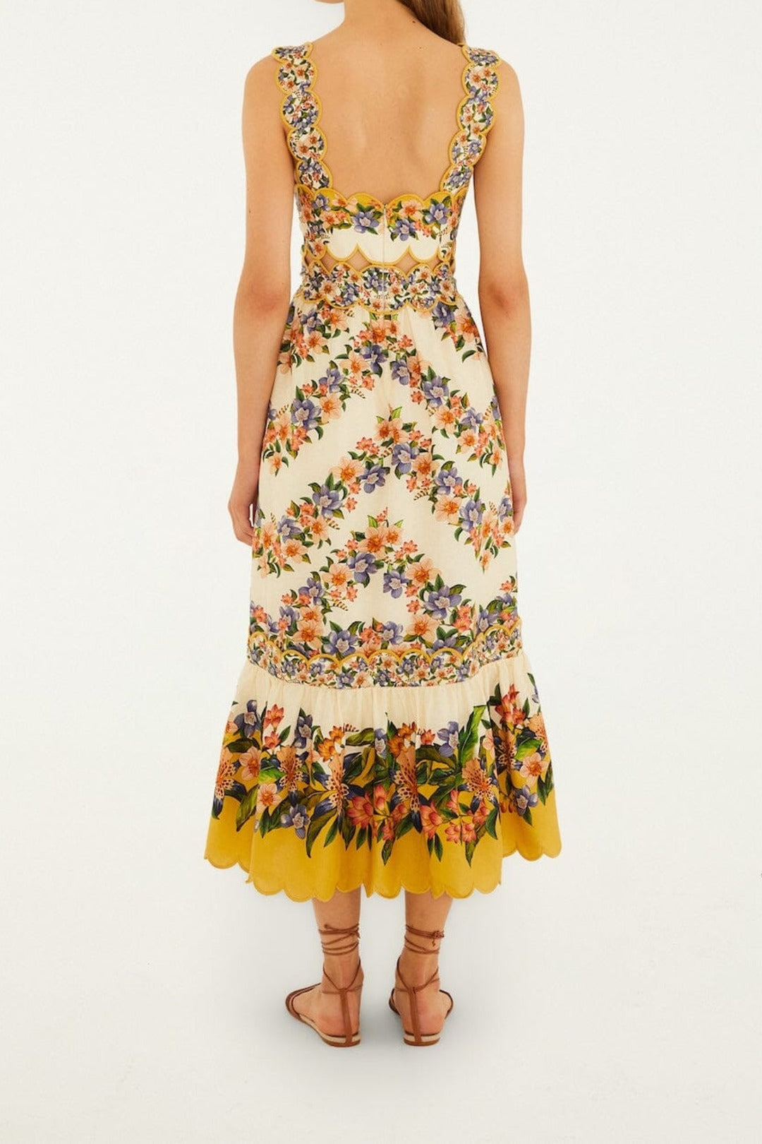 Robe midi rayée Hilo Stripes en lin - Beige