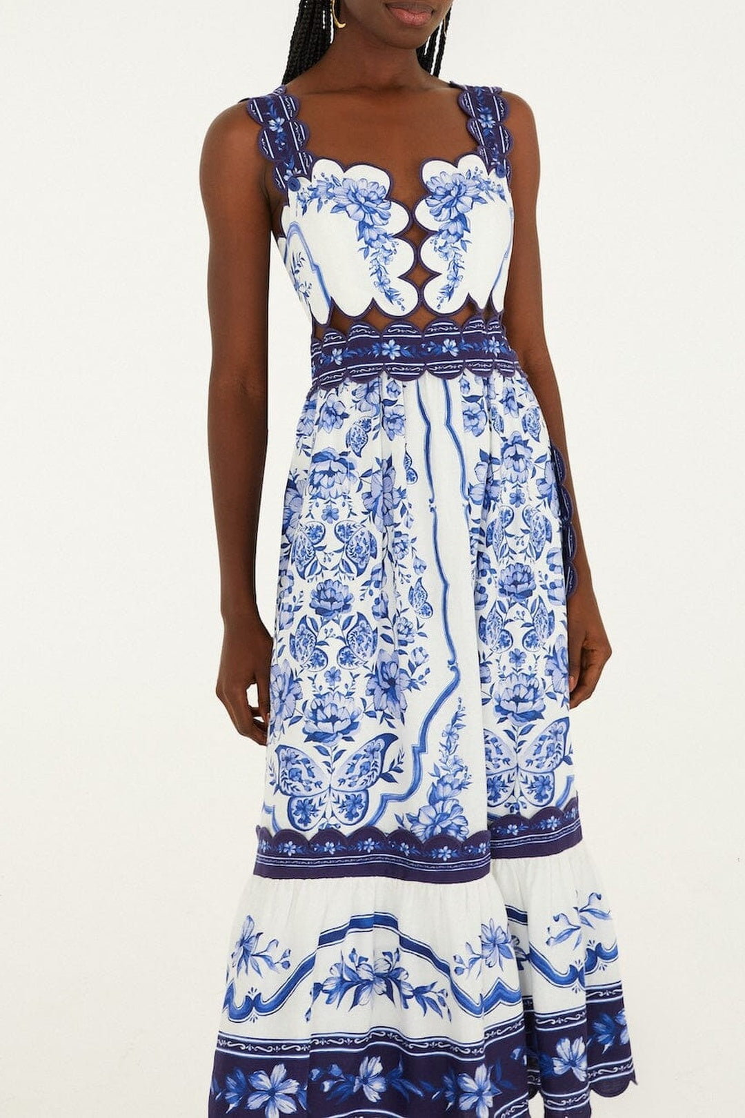 Porcelain Garden linen midi dress - White