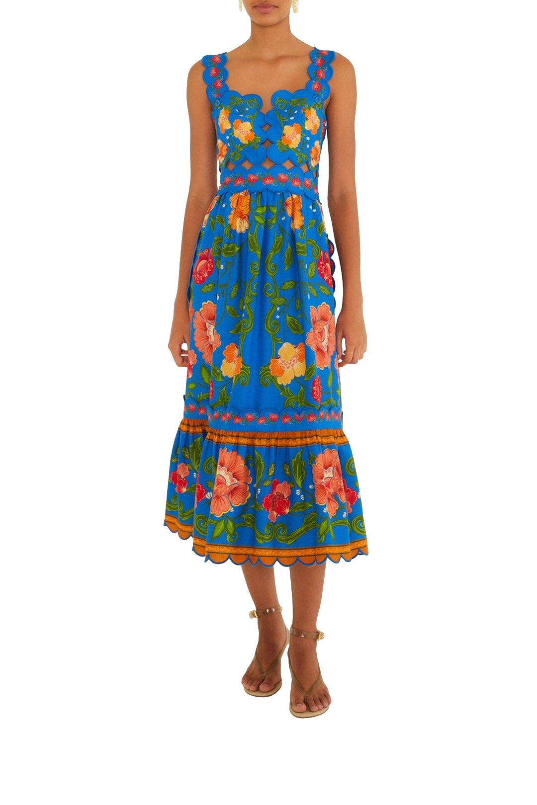 Robe midi Rococo Flowers - Bleu