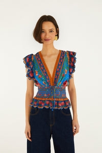 Rococo Flowers Blue Blouse - Rococo Flowers Blue