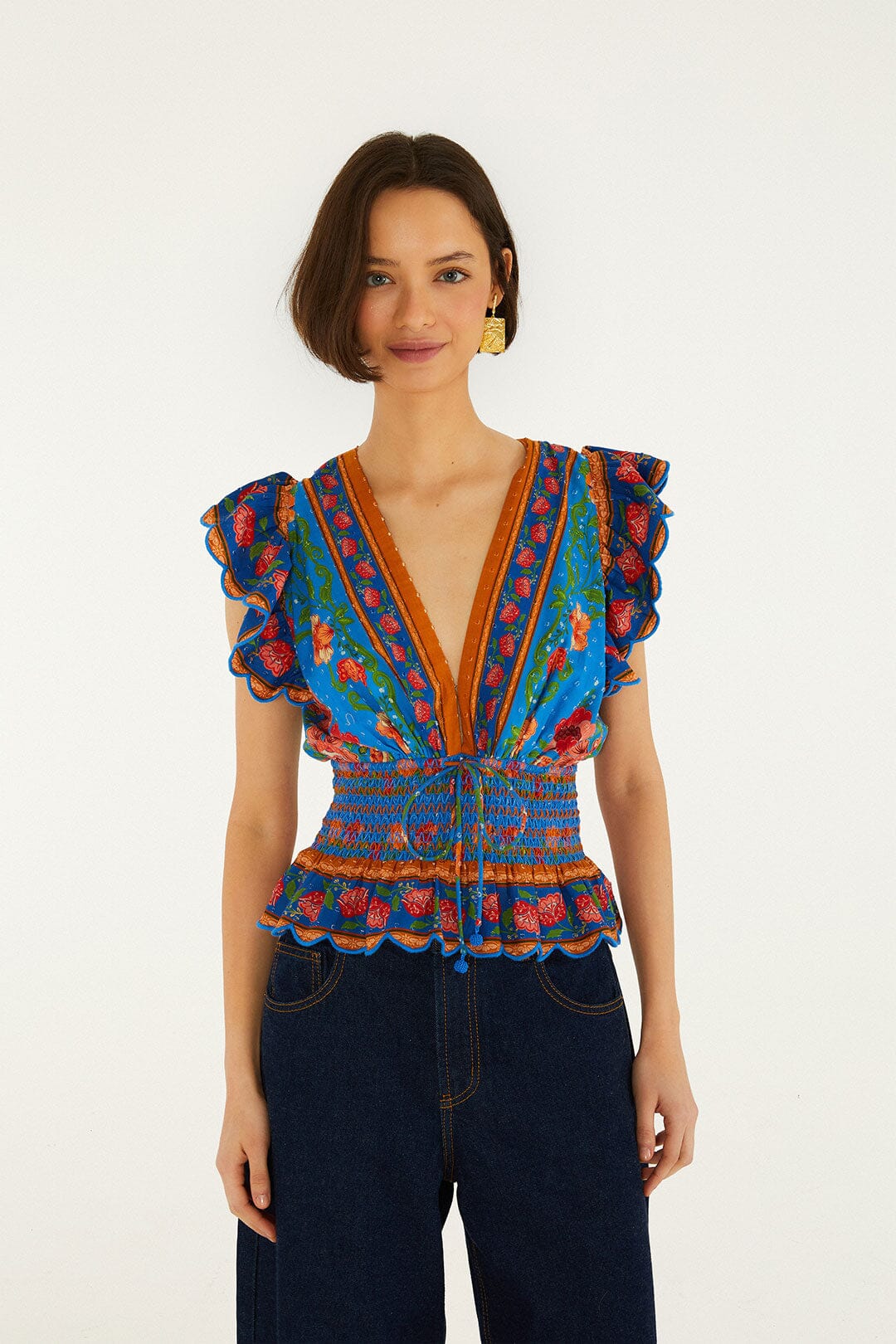 Rococo Flowers Blue Blouse - Rococo Flowers Blue