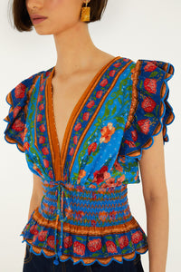 Rococo Flowers Blue Blouse - Rococo Flowers Blue