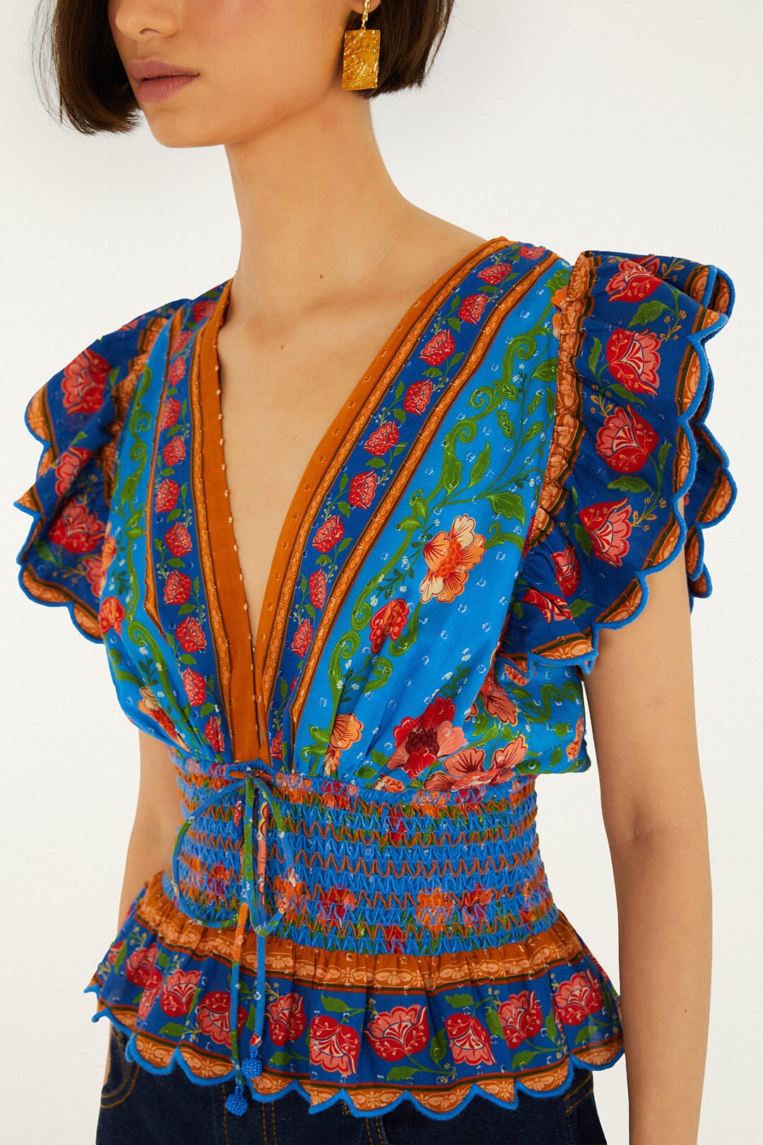 Rococo Flowers Blue Blouse - Rococo Flowers Blue