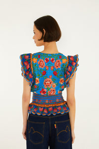 Rococo Flowers Blue Blouse - Rococo Flowers Blue