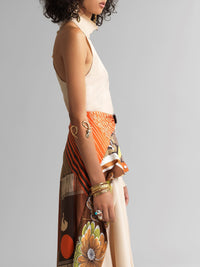 Jupe ceinture en soie - Multicolor Orange
