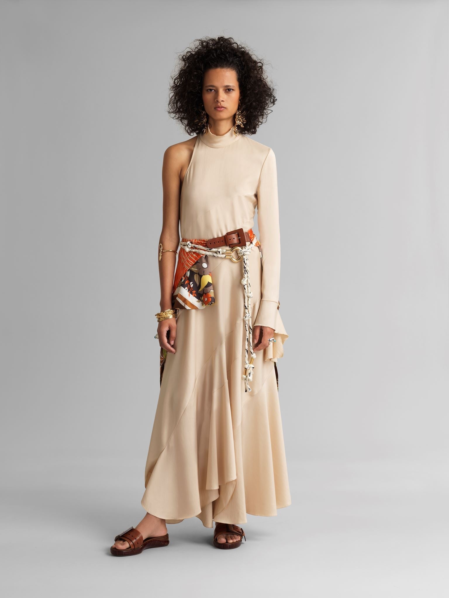 Jupe ceinture en soie - Multicolor Orange