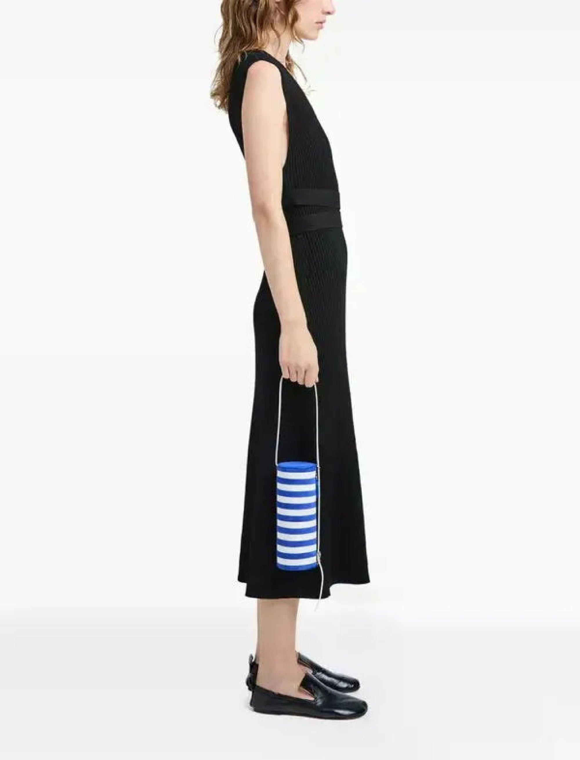 Sac Silo à rayures en cuir - Cobalt & White