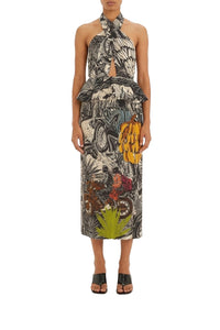 Ruta printed linen midi dress - Beige