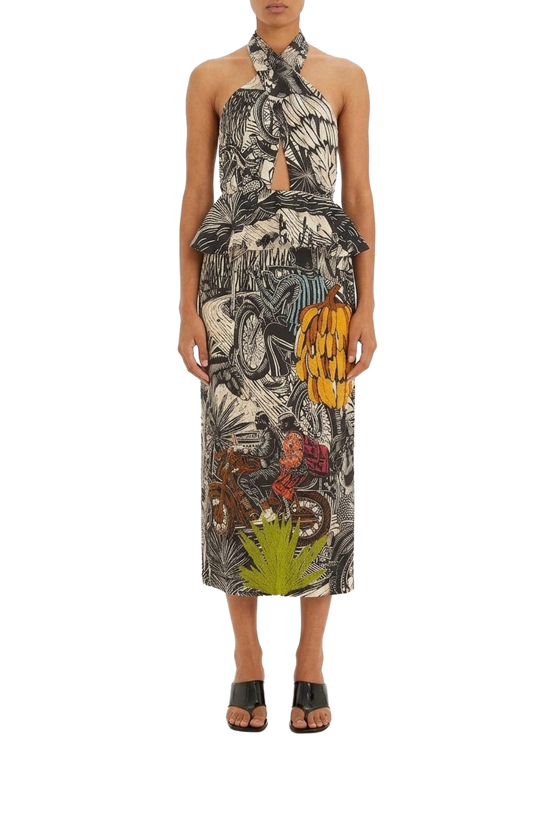 Ruta printed linen midi dress - Beige