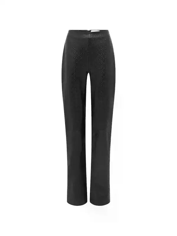 Satin Grain Leather Wide Leg Pants - Noir