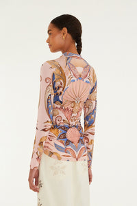 Sea Garden Scarf Soft Pink Blouse - Sea Garden Scarf Soft Pink