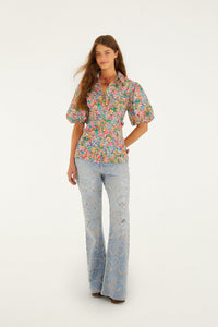 DIFFUSELY_Peasant Floral Off White Blouse - Peasant Floral Off White