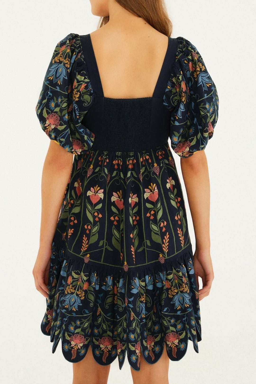 Robe courte Stitched Garden en lin - Bleu