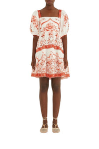 Porcelain Garden short linen dress - Red