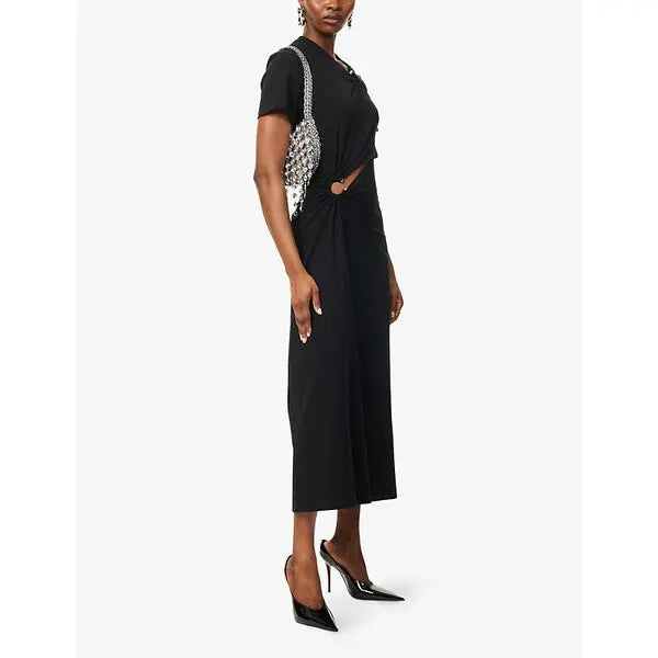 Black long piercing dress in cotton jersey