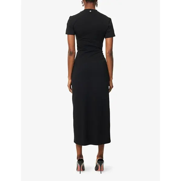 Black long piercing dress in cotton jersey