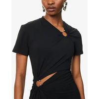Black long piercing dress in cotton jersey