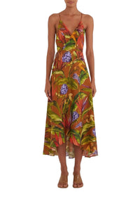 Florart linen midi dress - Brown