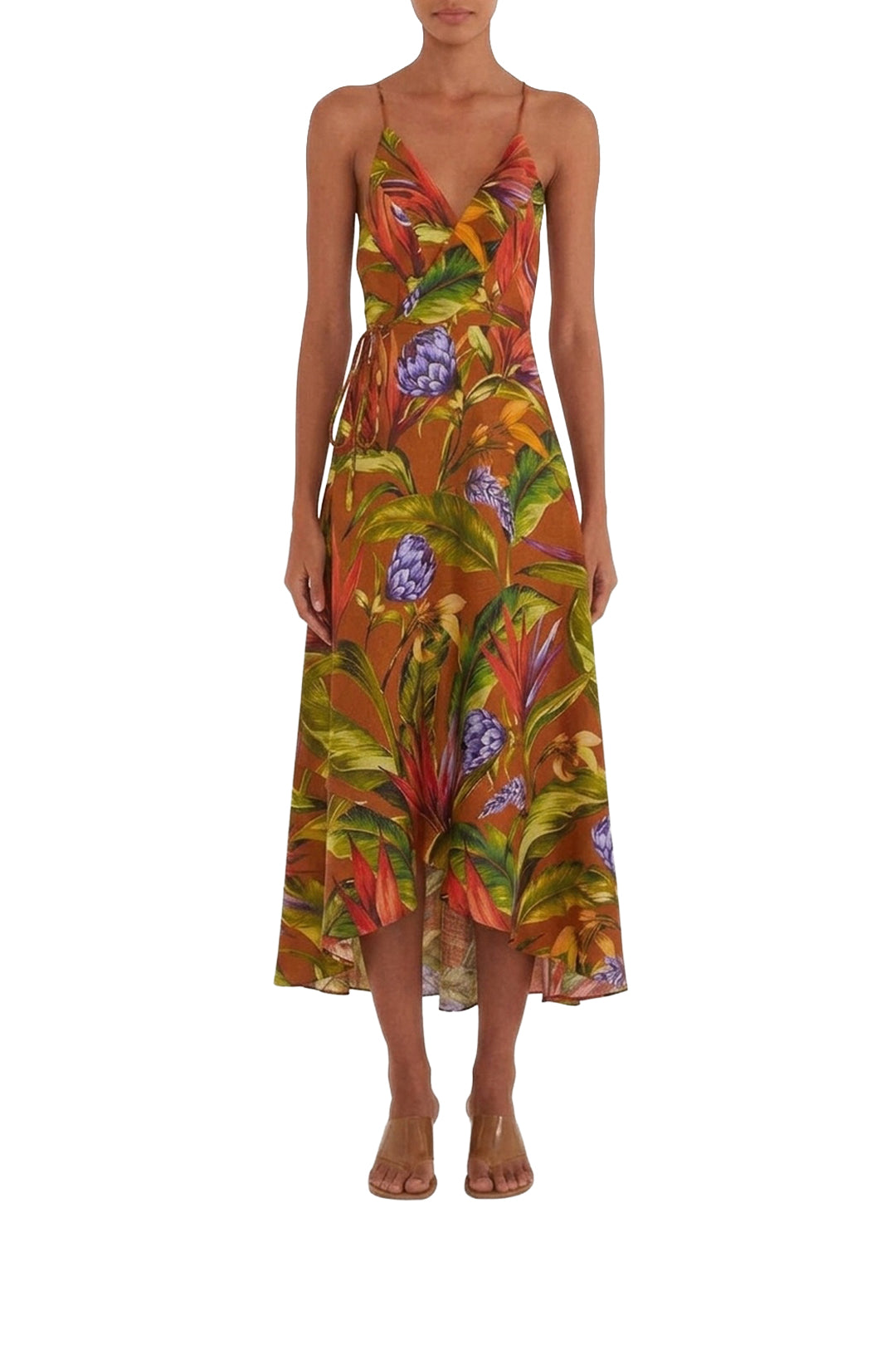 Florart linen midi dress - Brown