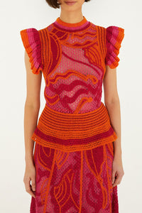 Crocheted sleeveless ruffled jumper - Pink