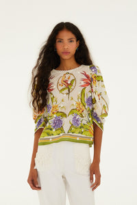 Tropical Scarf Sand Blouse - Tropical Scarf Sand