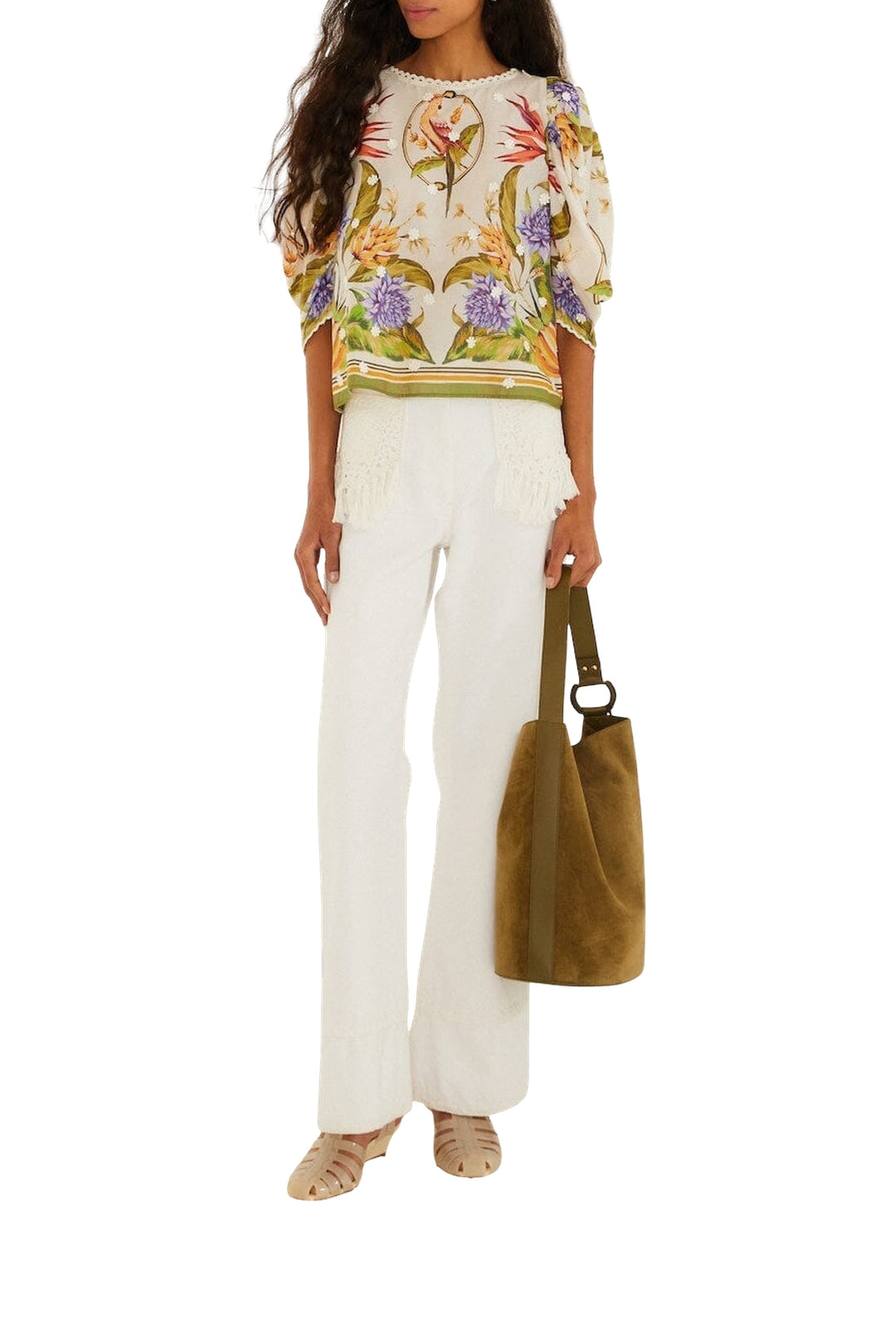 DIFFUSELY_Tropical Scarf Sand Blouse - Tropical Scarf Sand
