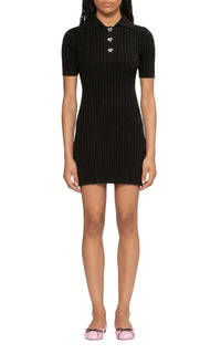 Short polo-style dress embellished with rhinestones - Black
