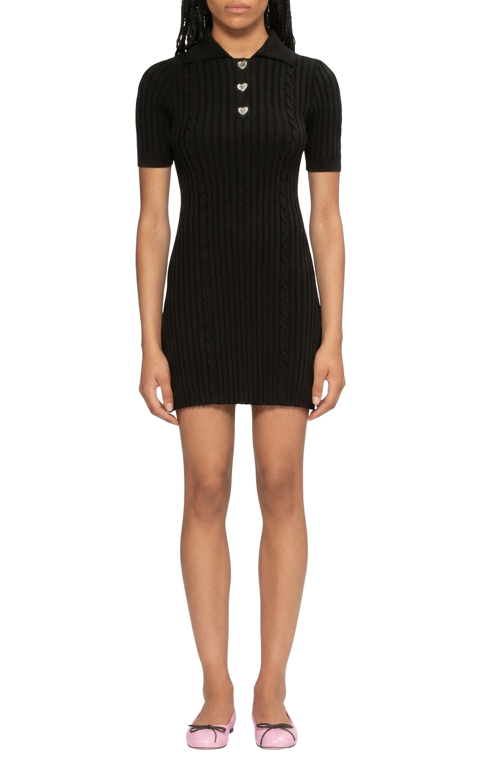 Short polo-style dress embellished with rhinestones - Black