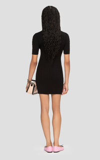 Short polo-style dress embellished with rhinestones - Black