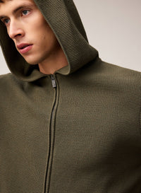OLIVE GREEN KNIT ZIP UP HOODIE