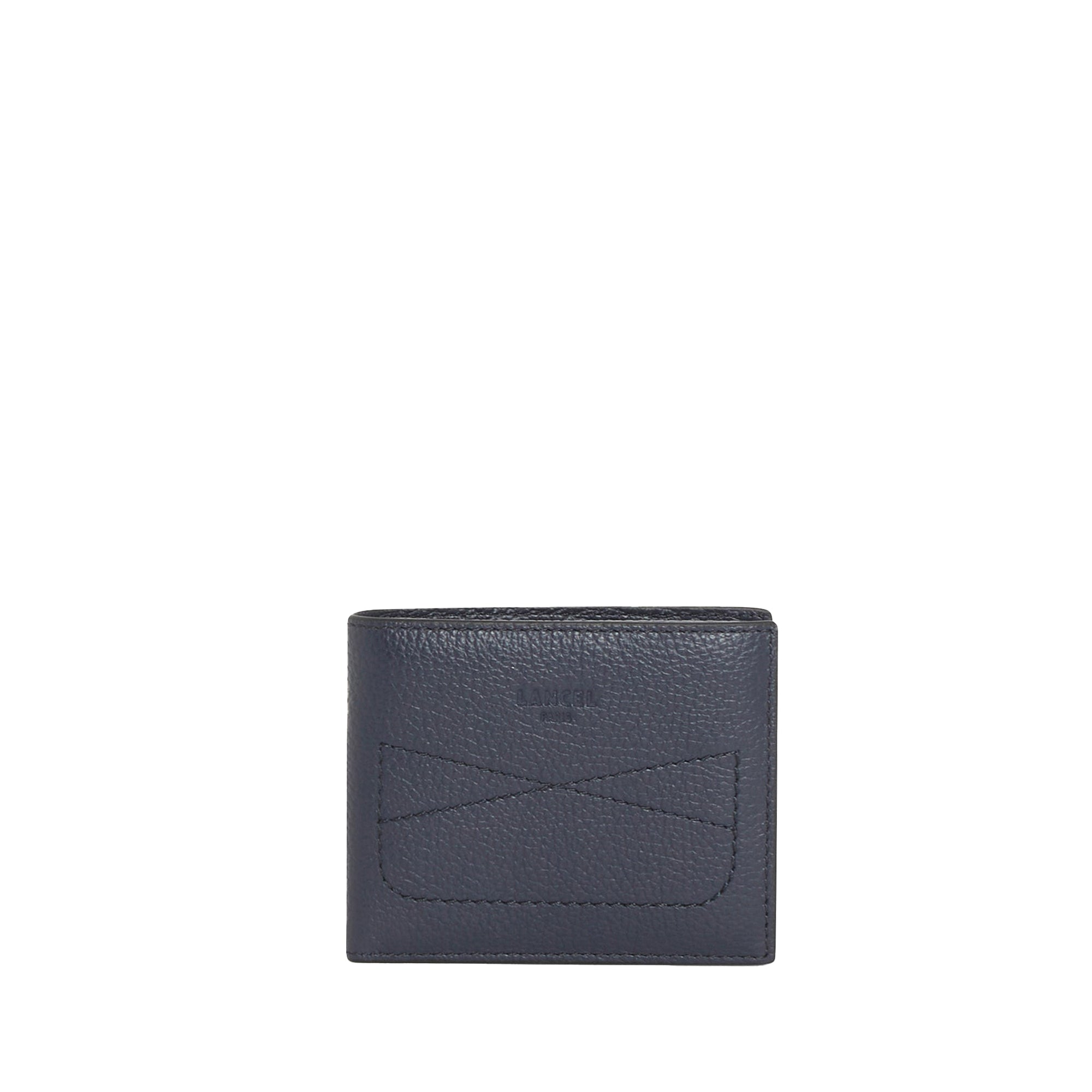 Portefeuille classique monnaie Théo en cuir grainé - Bleu pétrole