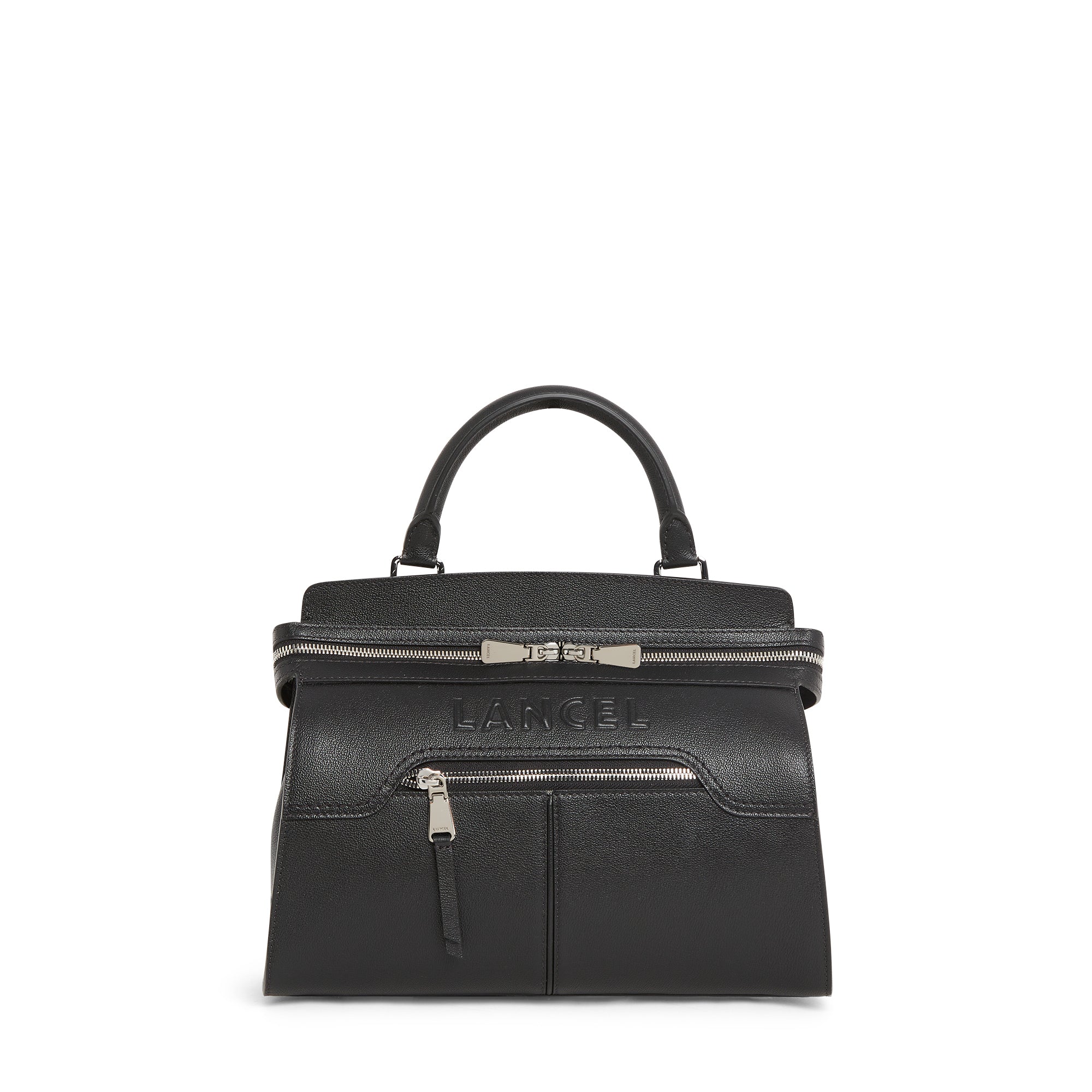 Sac carryall zippé Inès M en cuir grainé - Noir