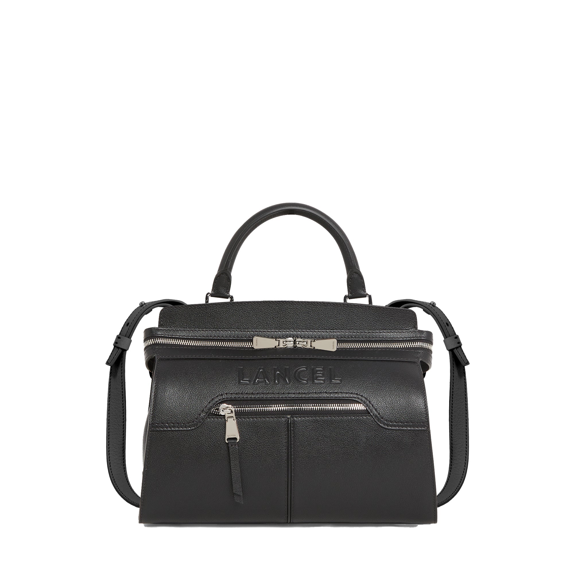 Sac carryall zippé Inès M en cuir grainé - Noir