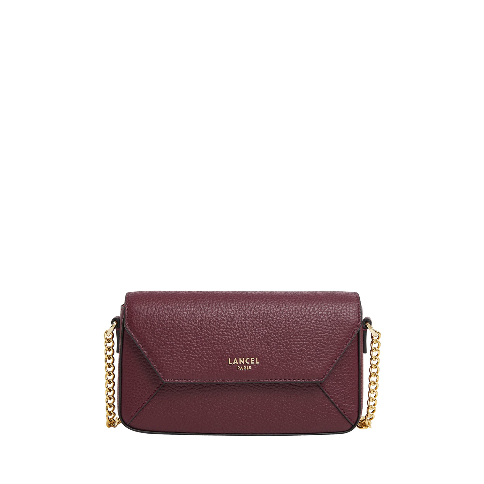 Mini sac rabat Lettrines en cuir grainé - Cassis