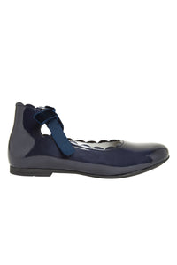 Patent leather ballerinas with straps - Navy