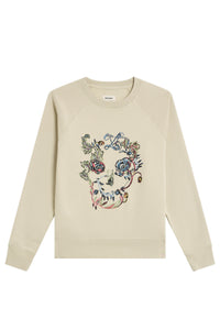 Sweat-shirt Upper brodé à motif Skull & Flowers - Mastic