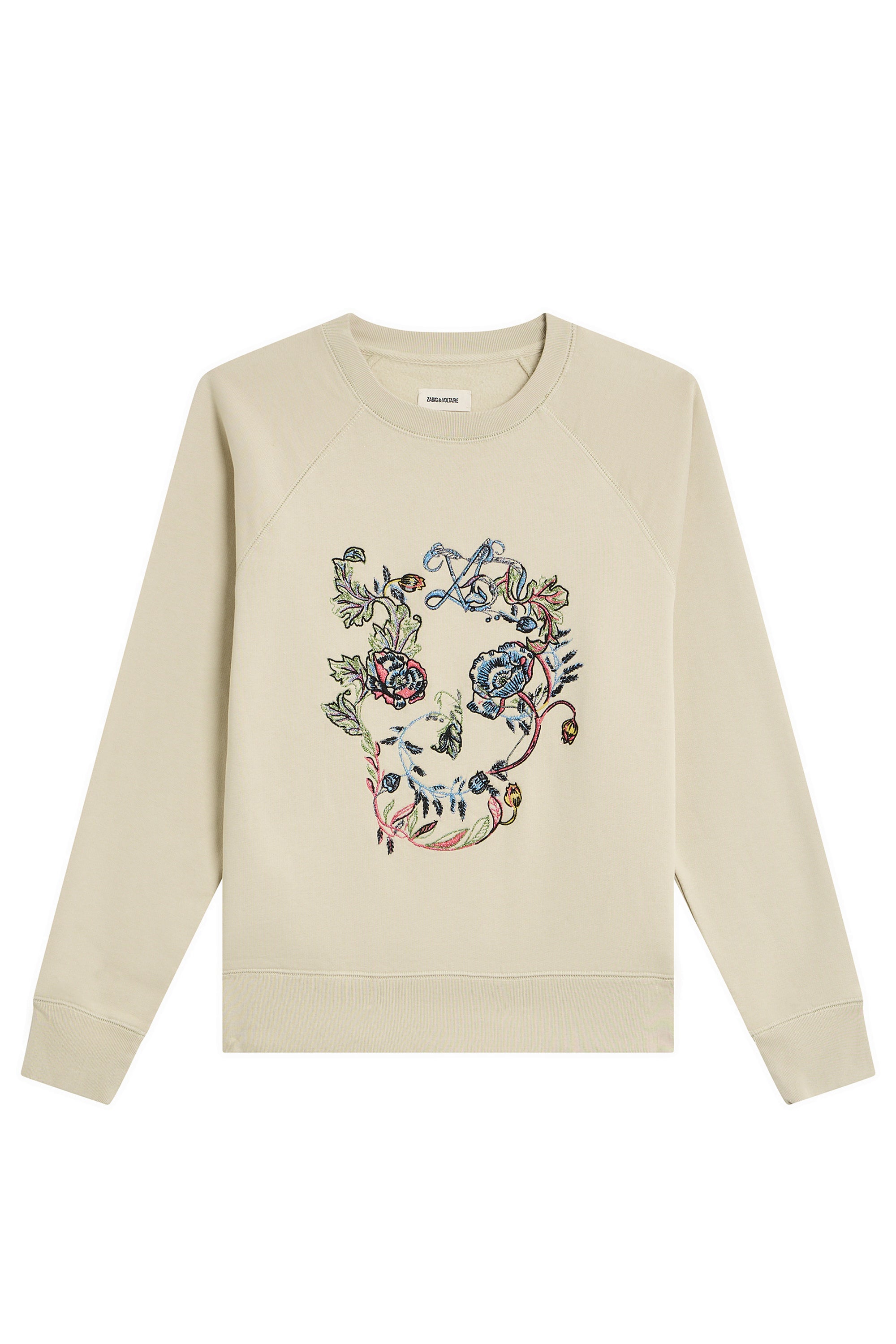 Sweat-shirt Upper brodé à motif Skull & Flowers - Mastic