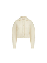 CARDIGAN EN MAILLE MÉLANGÉE DE MOHAIR BROSSÉ AVEC NŒUDS EN VELOURS - Crème