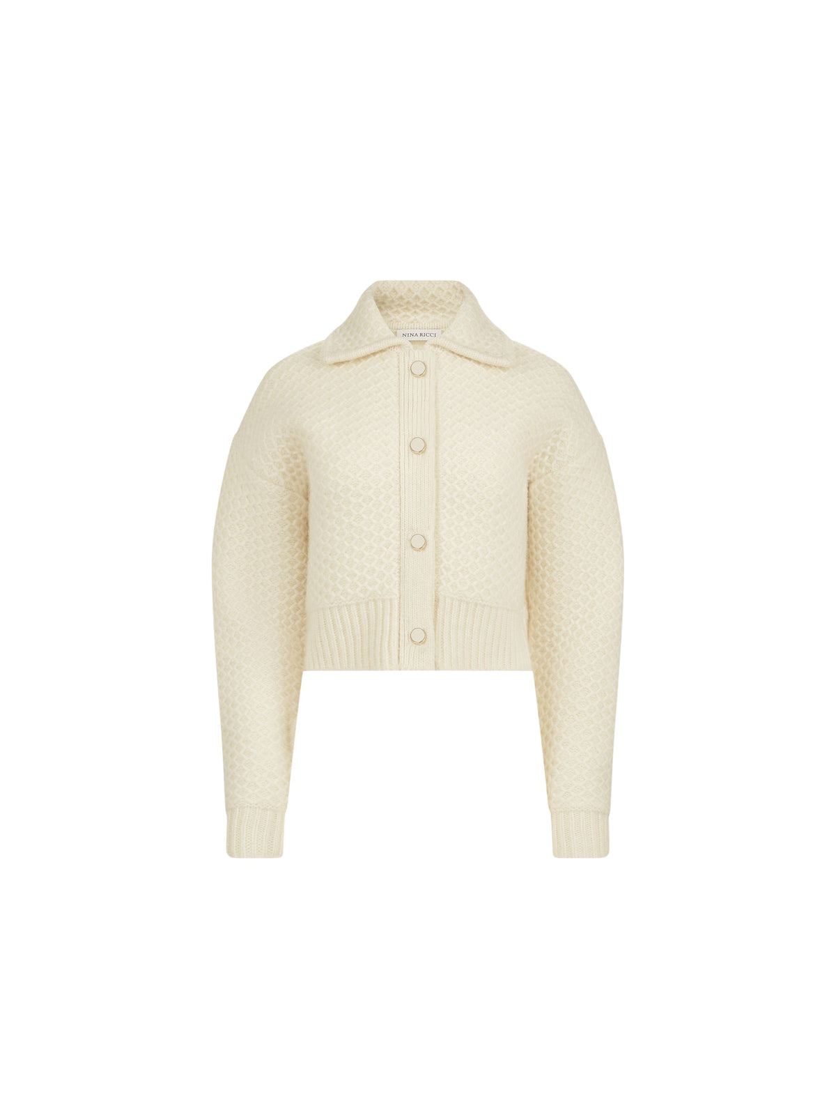 CARDIGAN EN MAILLE MÉLANGÉE DE MOHAIR BROSSÉ AVEC NŒUDS EN VELOURS - Crème