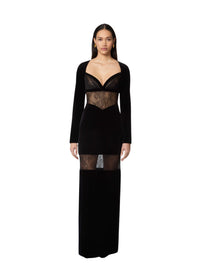 ROBE MIDI À FINES BRETELLES, ORNÉE D'UN IMPRIMÉ DU LOGO NR INTÉGRAL ET D'UN EMPIÈCEMENT EN DENTELLE. - Noir