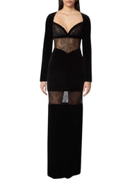 Robe longue en velours et dentelle - Noir
