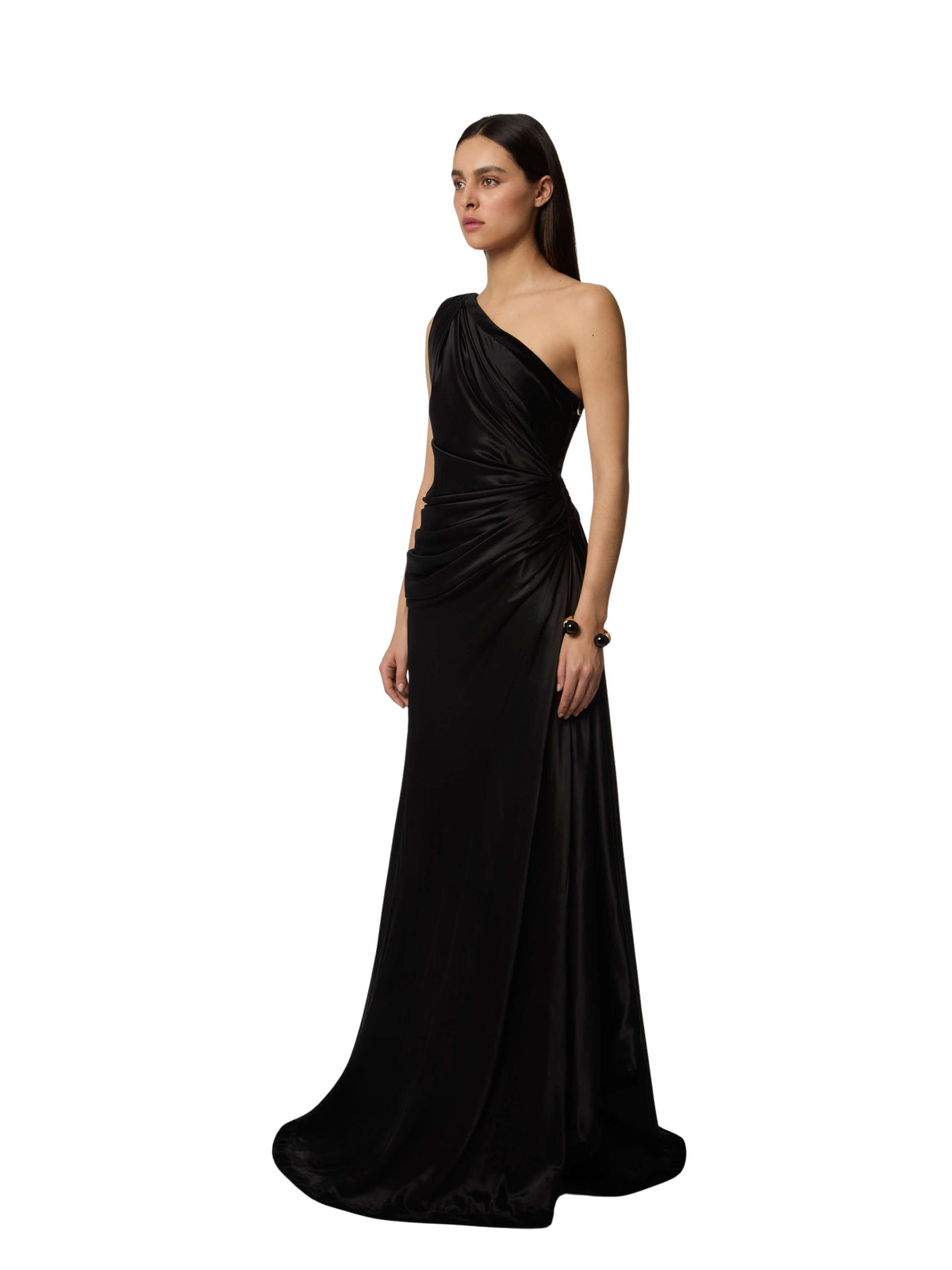 ROBE LONGUE ASYMÉTRIQUE EN SATIN - Noir