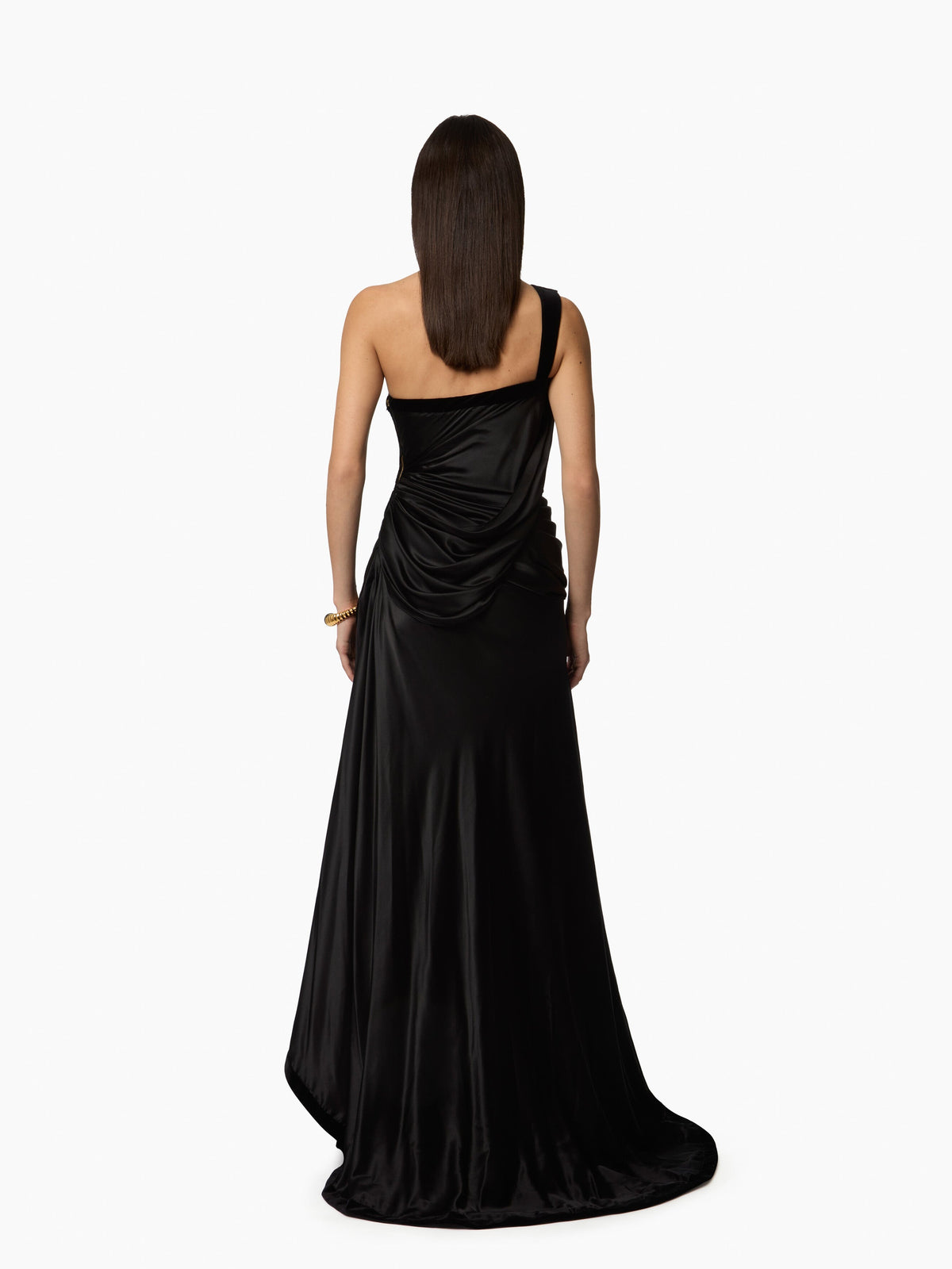 ROBE LONGUE ASYMÉTRIQUE EN SATIN - Noir