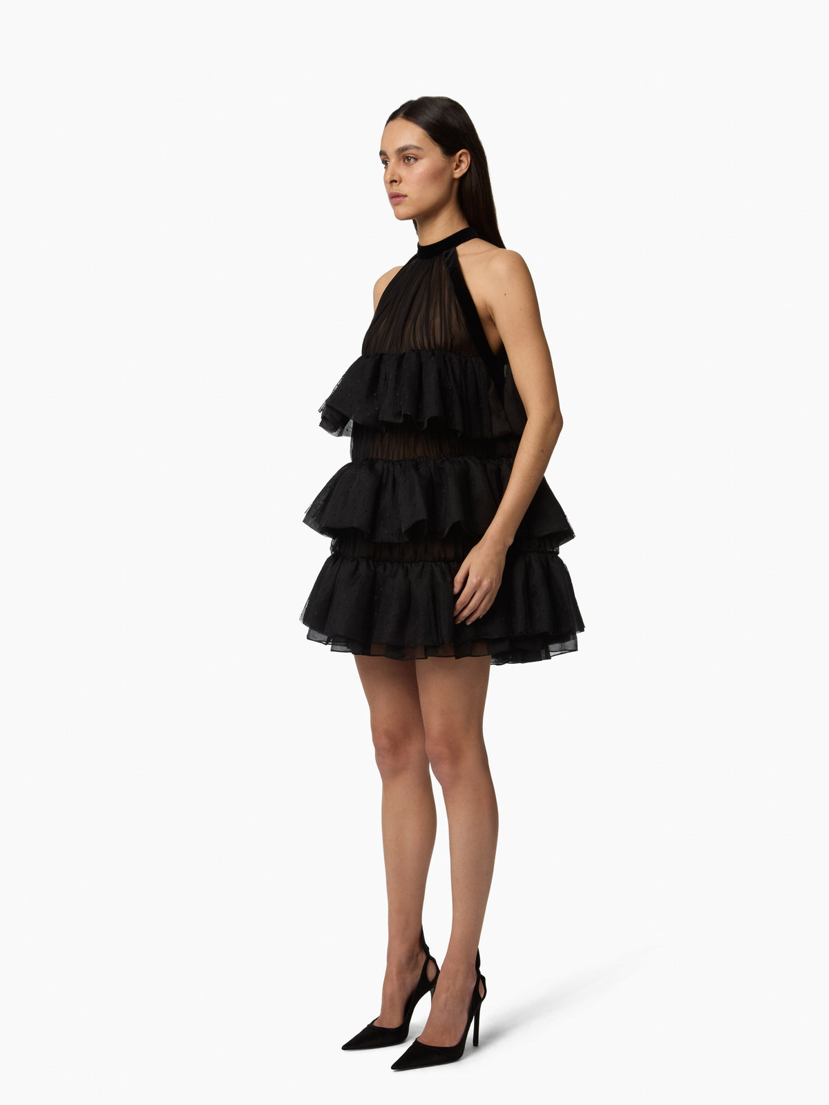 ROBE MIDI EN SATIN DOS NUS ET MANCHES LONGUES - Noir