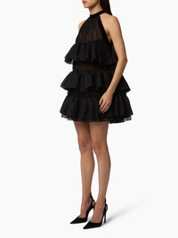 Robe midi à dos nus en soie mélangée - Noir