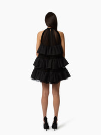 ROBE MIDI EN SATIN DOS NUS ET MANCHES LONGUES - Noir