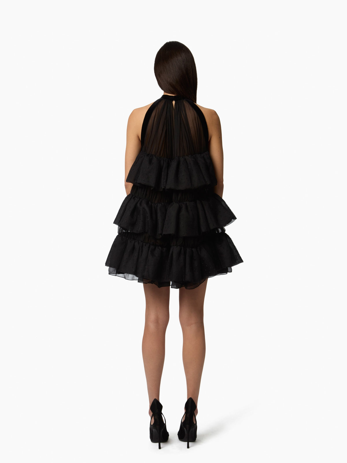ROBE MIDI EN SATIN DOS NUS ET MANCHES LONGUES - Noir